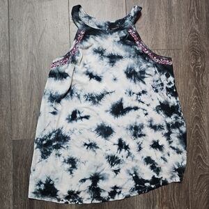 Torrid Embroidered Black White Tie-Dye High Neck Tank Top Women’s Size 00 M L 10